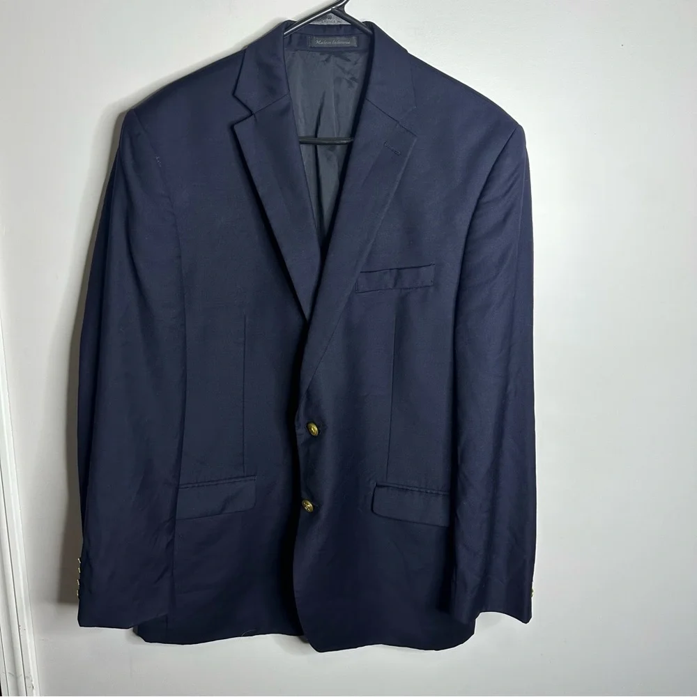 Men’s Lauren Ralph Lauren Size 43L Gold Button‎ Navy Blue Suit Jacket 100% Wool